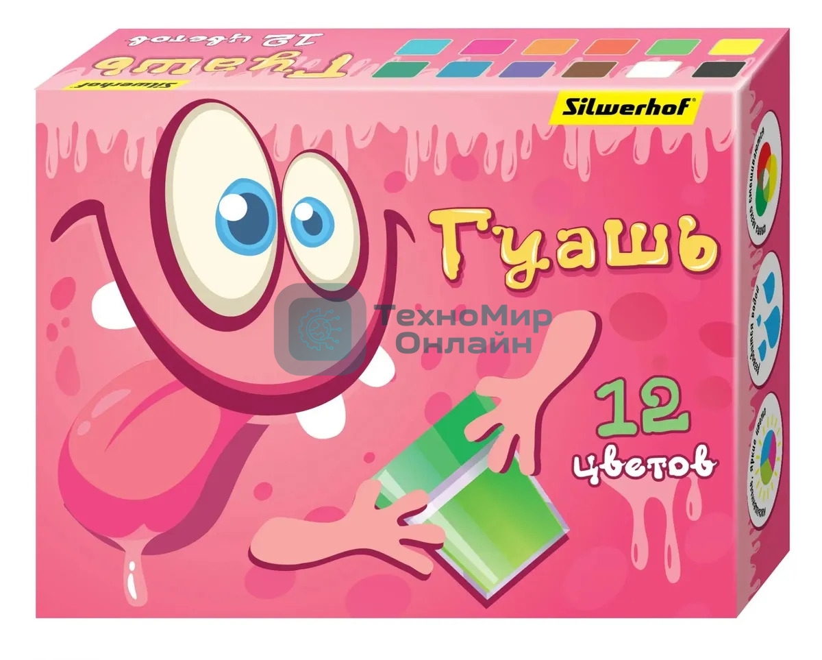 Гуашь Silwerhof Монстрики, 12 цветов, баночка, 20 мл, картонная коробка