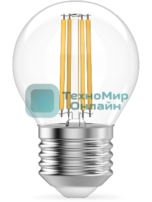 Лампа светодиодная филаментная Gauss Filament 8Вт цок.: E27 шар св. свеч. бел. нейт. (упак.: 10 шт)