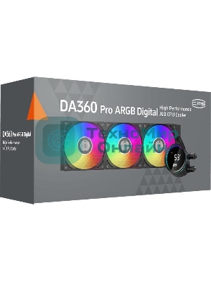 Система охлаждения PCCooler DA360 Pro ARGb Digital BK (300W, 360мм, LED temp., Black, ARGb/Fans: 3x120мм, 75.8CFM, 33.7dBA, 2200RPM/Pump height 57мм, 28dBA, 3000RPM, Rad thickness 27мм/S: 1851, 1700, 1200, 20XX, 115X, AM5, AM4)
