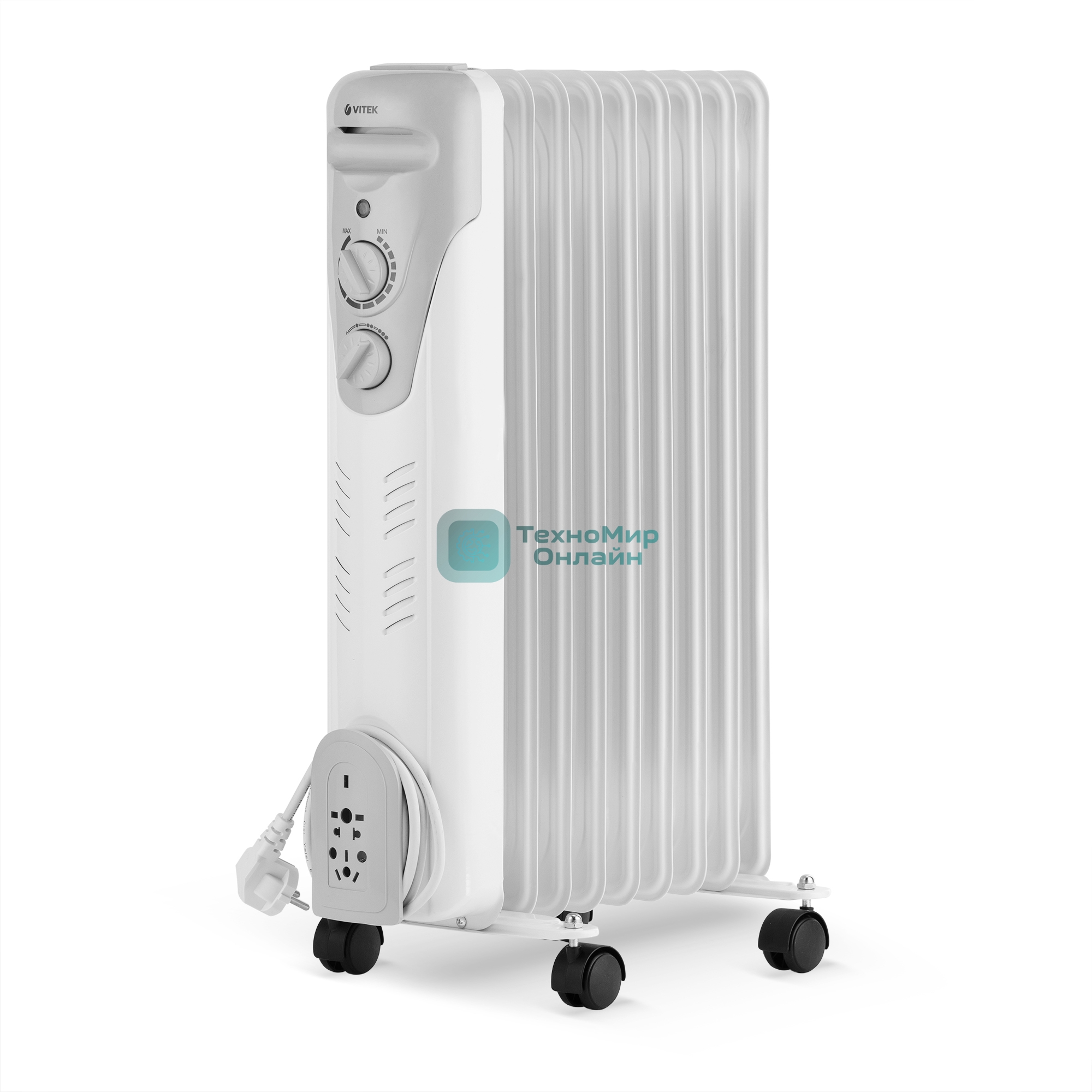 Масляный обогреватель Vitek VT-1709 W (9 секций) белый, 2000 Вт, 20 м2, термостат