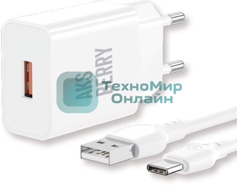Сетевое зарядное устройство AKSBERRY (6972969383088) T42 QC3.0 + кабель Type C (белый)