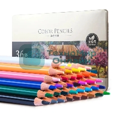 Карандаши цветные Deli 6566, липа, 36 цветов, коробка металлическая