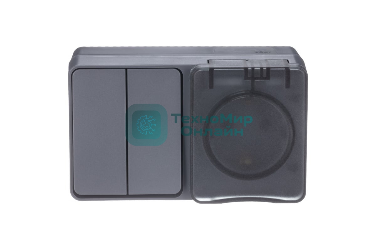 Блок ОП AtlasDesign Profi54 розетка 16А 250В с заземл. защ. шторки + 2-кл. выключатель 10А IP54 антрацит SchE