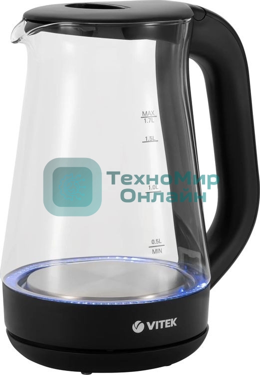 Чайник электрический Vitek VT-8803 1.7 л, 2200 Вт, черный корпус: стекло