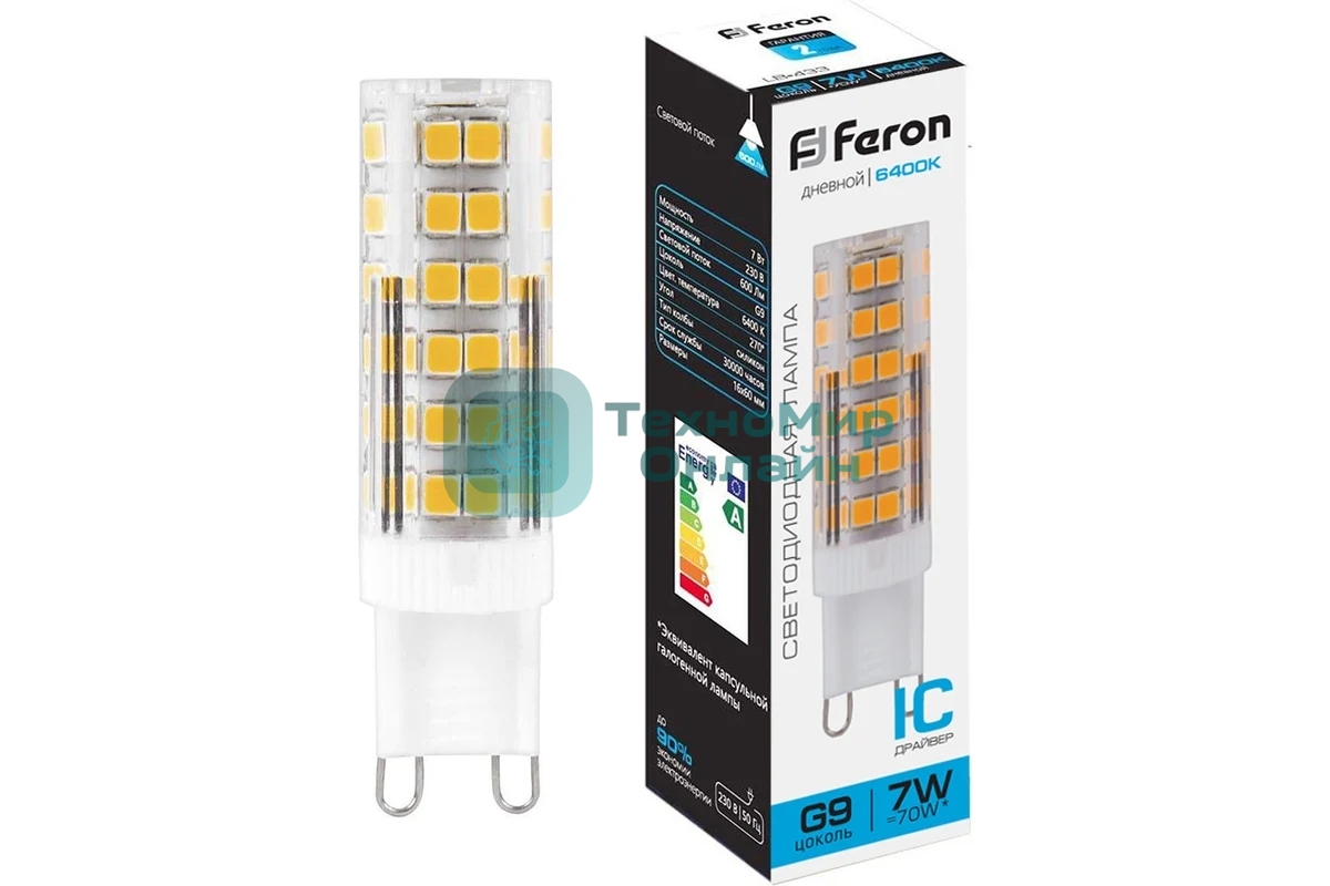 Лампа светодиодная Feron LB-433 7W 230V G9 6400K