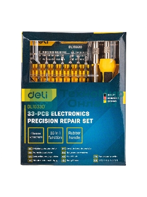 Набор прецизионных отвертокDeli DL1033D 33 предмета Материал Cr-V. Пластиковый кейс.
