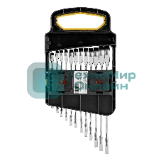 Набор ключей комбинированных трещоточных Denzel 6-19 мм, 12 шт., CrV, матовый хром