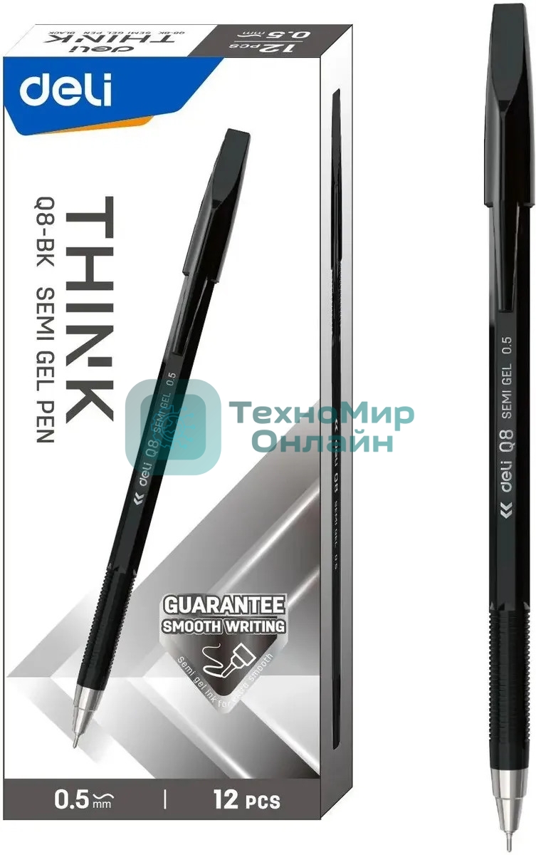 Набор ручек шариковых Deli Think EQ8-BK, черные чернила (12шт), линия 0.5мм