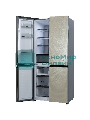 Холодильник Бирюса CD 496 TGG текстурированное бежевое стекло трехкамерный 334/162л морозилка снизу, No Frost, Side by Side