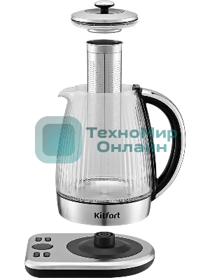 Чайник электрический Kitfort КТ-6711 1.7л. 2200Вт серебристый/черный корпус: пластик/стекло