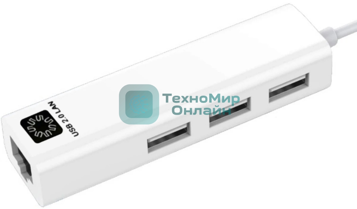 Кабель-адаптер 5bites UA2-45-06WH USB2.0, 3*USB2.0, RJ45 100MB, белый