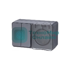 Блок ОП AtlasDesign Profi54 розетка 16А 250В с заземл. защ. шторки + 2-кл. выключатель 10А IP54 антрацит SchE