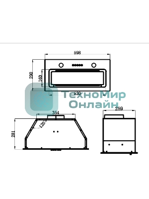 Вытяжка встраиваемая Maunfeld Trapeze 601GG черный, 60 см, 1150 куб. м/ч, 54 дБ