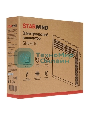 Конвектор электрический Starwind SHV5010, белый, 1000 Вт, 15 м2, термостат, 1 режим мощности