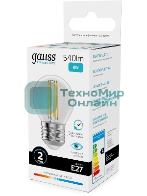 Лампа светодиодная филаментная Gauss Filament 8Вт цок.: E27 шар св. свеч. бел. нейт. (упак.: 10 шт)