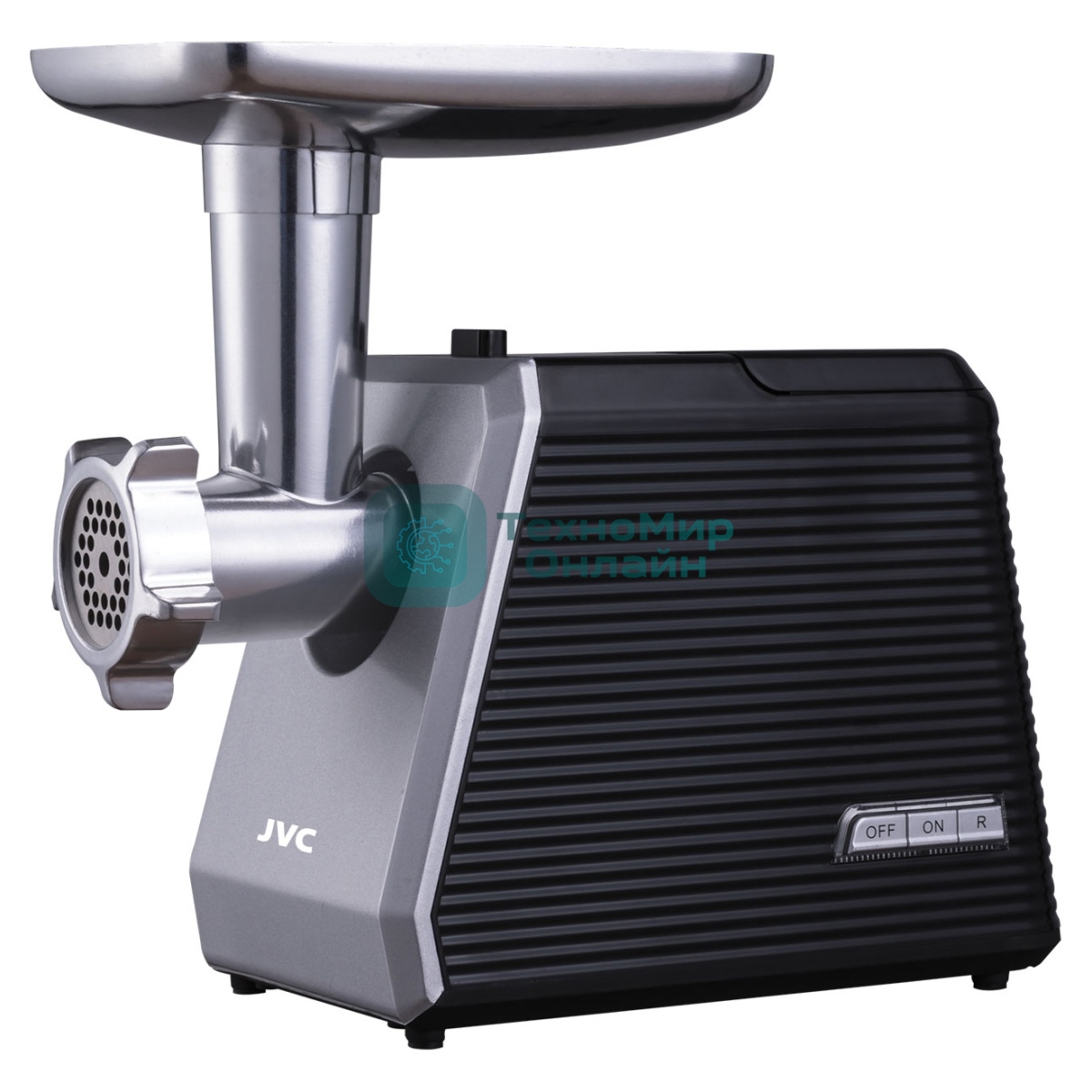 Мясорубка электрическая JVC JK-MG128 черный, 2500 Вт, 2.7 кг/мин, реверс, металлический лоток, насадки - 4