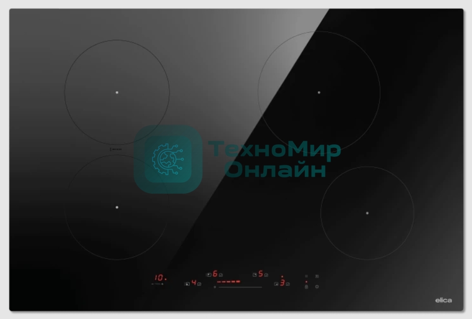 Индукционная варочная панель Elica, 80 см, слайдерное управление, 4 конфорки, таймер, режим подогрева, пауза, Bridge zone, защита от детей, черный