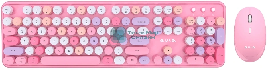 Комплект клавиатура+мышь AULA AC306 беспроводной, USB, 1600 DPI, розовый