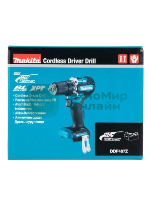 Дрель-шуруповерт Makita DDF487Z, 18 В, 0 Ач, 40 Нм, бесщеточный