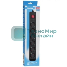 Сетевой фильтр SVEN Optima 3,0 м (6 розеток с защитными шторками) черный, цветная коробка