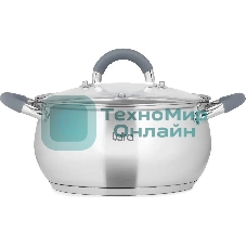 Кастрюля LARA LR02-483 BELL 22x12,5 см, 4,7 л, нержавеющая сталь 316L (хром/никель/молибден), индукционное дно, силиконовая ручка, стеклянная крышка