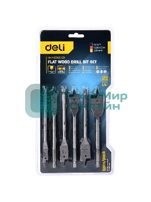 Набор перовых сверл по дереву 6 шт (10/12/16/18/20/25мм) Deli DH-MBZ006-ED1 длина 150мм, 1/4
