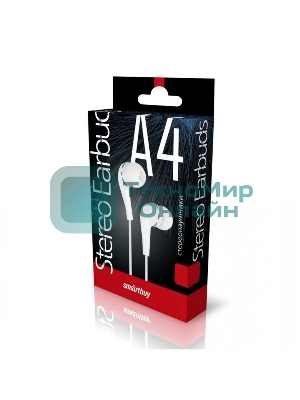 Проводные наушники Smartbuy A4 белый, внутриканальные, Jack 3.5 мм, микрофон на проводе