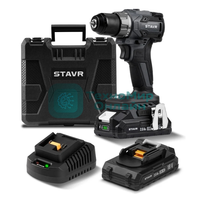 Дрель-шуруповерт СТАВР SDD 18BL-2K, 18 В, 2 Ач, 50 Нм, бесщеточный