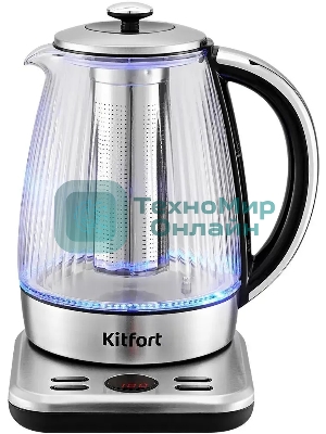 Чайник электрический Kitfort КТ-6711 1.7л. 2200Вт серебристый/черный корпус: пластик/стекло