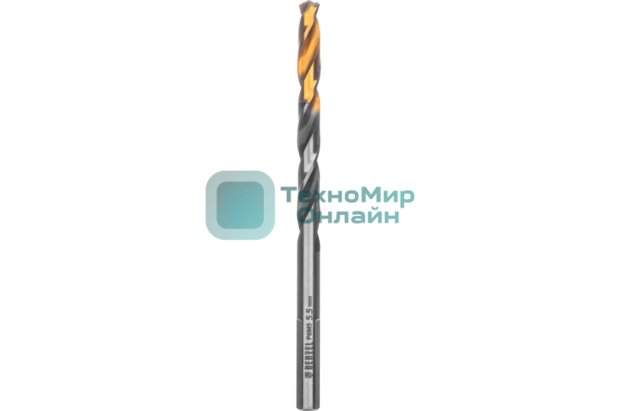 Сверло спиральное по металлу Denzel 5,5 x 93мм, Р6М5, Golden Tip, многогранная заточка