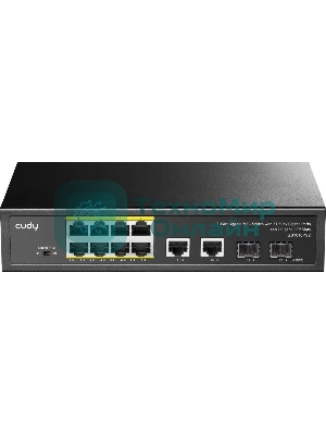 Коммутатор Cudy GS1010PS2, (L2) 10x1Gbит/с 2xКомбо(1000BASE-T/SFP) 2SFP 8PoE 120W, неуправляемый