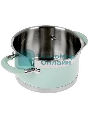 Кастрюля LARA LR02-540 MINT 16x9 см, 1,7 л, носик, индукционное дно, крышка с бортом, полипропилен, силикон, нержавеющая сталь