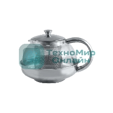 Чайник заварочный MALLONY Menta-600 из нержавеющей стали и жаропрочного стекла, 0,6 л