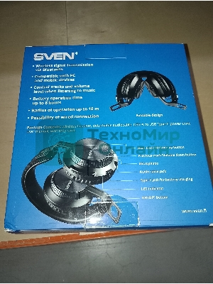 (Поврежденная упаковка) Гарнитура беспроводная SVEN AP-B630MV черный (USB, Bluetooth) (SV-019303)