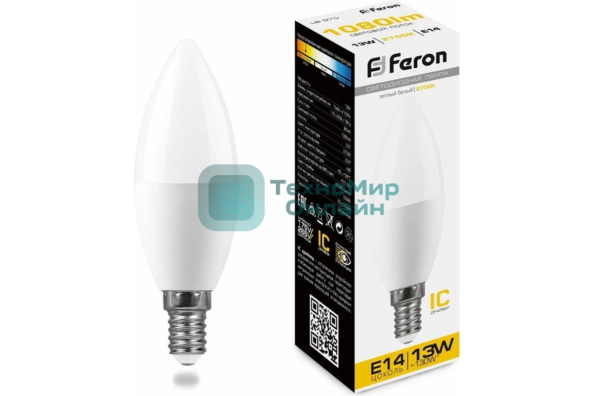 Лампа светодиодная Feron LB-970 13Вт E14 теплый матовая свеча