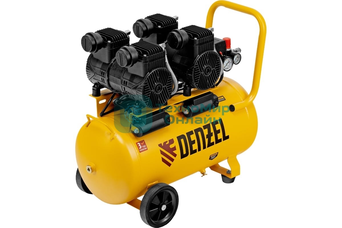 Компрессор безмасл. малошумный Denzel DLP -3000/50, 3 кВт, 2х1,5 кВт,50 л, 2850 об/мин,500 л/мин