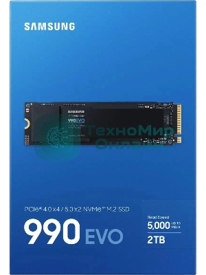Накопитель SSD Samsung 990 EVO, 2000Gb, PCIe 4.0 x4, M.2 2280, NVMe, R/W 5000/4200