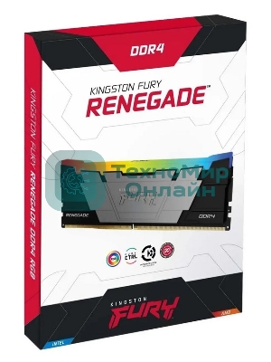 Оперативная память Kingston Fury Renegade, DDR4, 128Gb (4x32Gb), 3600MHz, CL18, DIMM, радиатор, RGB, черный/серебристый