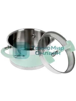 Кастрюля LARA LR02-540 MINT 16x9 см, 1,7 л, носик, индукционное дно, крышка с бортом, полипропилен, силикон, нержавеющая сталь