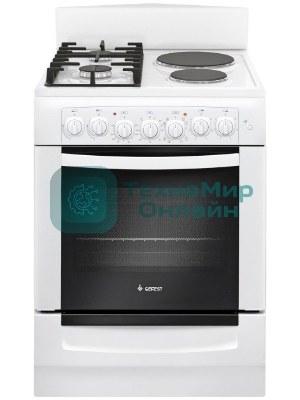 Плита комбинированная Gefest ПГЭ 6112-02 0112 белый, конфорок 2 газовых и 2 электрических, духовка 55 л, 60 см x 85 см x 60 см