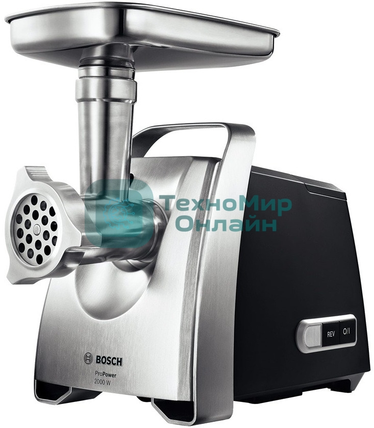 Мясорубка электрическая Bosch MFW68660 черный, 2200 Вт, 4.3 кг/мин, реверс, защита от перегрузки, металлический лоток, насадки - 10