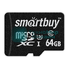 Карта памяти Smartbuy MicroSDXC карта памяти Smartbuy 64Gb Class10 PRO U3 R/W:90/70 MB/s, адаптер в комплекте. 