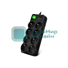 Сетевой фильтр SVEN SF-08E-16 (1,8 м 8 розеток с защитными шторками,16А) черный, цветная коробка