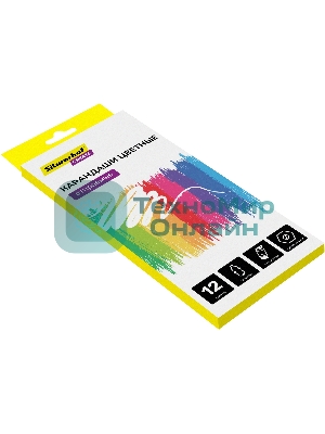 Карандаши цветные Silwerhof Create 3мм, шестигранный профиль, пластик, ассорти, 12 цветов, коробка с европодвесом ластик