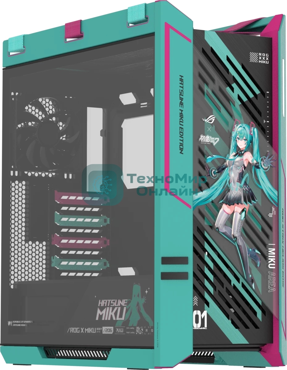 Корпус ASUS ROG Strix Helios II GX601S Hatsune Miku Edition Black, Full-Tower, чёрный, 4 x 140 мм