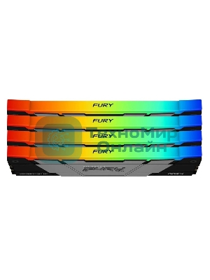 Оперативная память Kingston Fury Renegade, DDR4, 128Gb (4x32Gb), 3600MHz, CL18, DIMM, радиатор, RGB, черный/серебристый