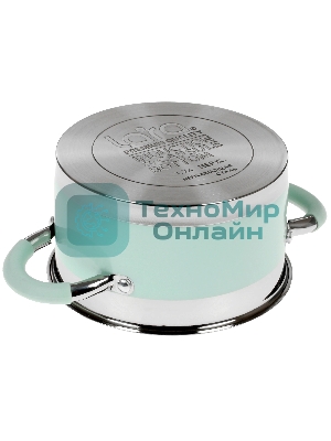 Кастрюля LARA LR02-540 MINT 16x9 см, 1,7 л, носик, индукционное дно, крышка с бортом, полипропилен, силикон, нержавеющая сталь