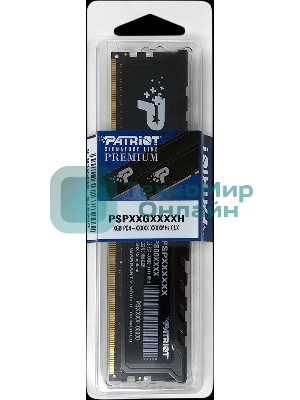 Оперативная память Patriot Signature Premium, DDR4, 16GB (1x16GB), 2666 MHz, CL19, с радиатором, чёрный