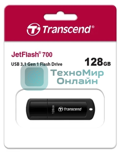 Флешка USB Transcend JetFlash 700 (TS128GJF700), 128Gb, USB 3.0, R/W 70/30, черный
