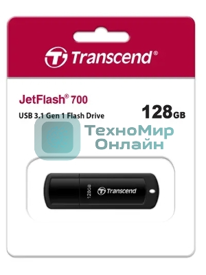 Флешка USB Transcend JetFlash 700 (TS128GJF700), 128Gb, USB 3.0, R/W 70/30, черный
